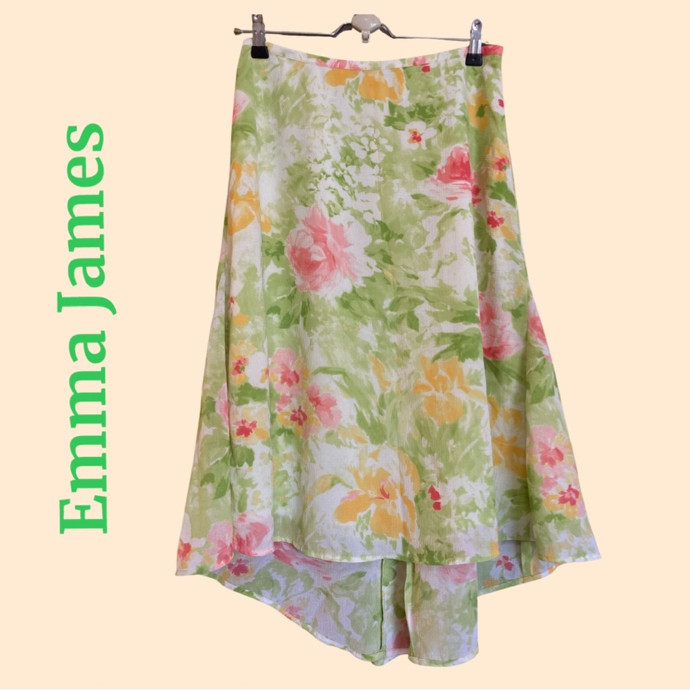 EMMA JAMES Floral Cottagecore Boho Women’s Skirt Gauzy Hi/Low Light Airy Lined - Picture 10 of 13